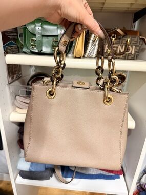 Michael Kora Blush Taupe Leather Chain-Handle Shoulder Bag